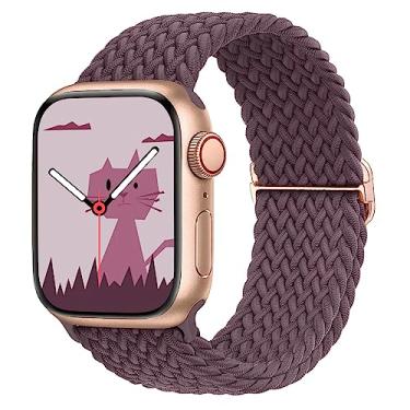 Imagem de Yaber Pulseira trançada elástica compatível com Apple Watch Series 8 7 6 5 5 4 3 2 1 Ultra SE (42 mm/44 mm/45 mm/49 mm, violeta fumaça)