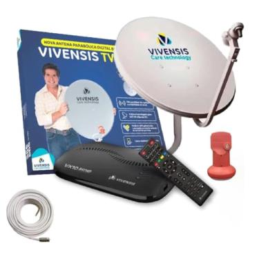 Imagem de Kit Antena Nova Parabólica Ku Vivensis Digital Completa 100% Canais Livres Receptor Sat Full Hd LNBF Cabo 5g