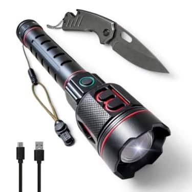 Imagem de Kit Lanterna Tática Militar Sabre de Luz Potente 2km + Canivete multifuncional. LED super brilhante, recarregável e resistente. Ideal para aventuras, emergências e segurança. Alta performance