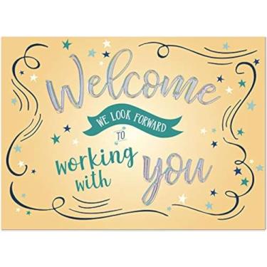 Imagem de 25 Cartas de Boas-vindas de Funcionários - Design Tipográfico Divertido com Relevo de Folha Holográfica Prateada - 26 Envelopes Brancos - FSC Mix