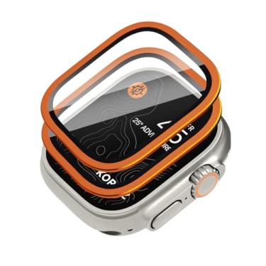 Imagem de KORDIZ Protetor de tela para Apple Watch Ultra 2 e Ultra 49 mm Titânio | Vidro temperado de grau militar 9H com moldura robusta | Pacote com 2 | Resistente a arranhões | Fácil instalação (laranja |