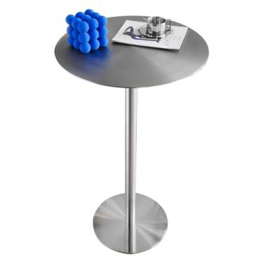 Imagem de Mesa de bar alta, mesa de bistrô, mesa de bar redonda de aço inoxidável, mesa lateral pequena para sala de estar, cozinha, quarto, mesa alta de pub e bistrô, mesa de jantar de café