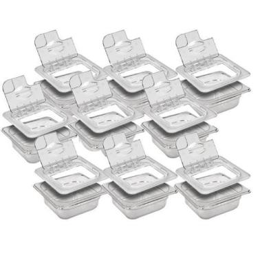 Imagem de CONJ 9 CUBAS Gastronômicas Em POLICARBONATO 1/6X65 900 ml + 9 TAMPAS P