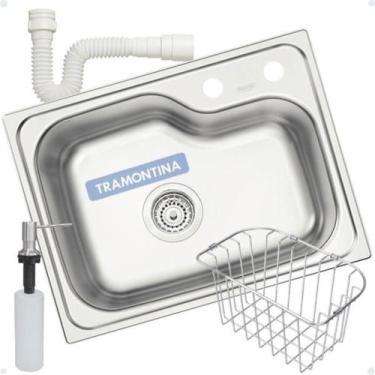 Imagem de Cuba Tramontina Morgana 48 FX AC + Dosador + Cesto Aramado