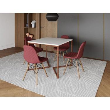 Imagem de Mesa Jantar Industrial Base Cobre V 90cm Quadrada Branca C/ 4 Cadeiras