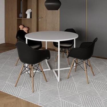 Imagem de Mesa Jantar Industrial Branca 110cm Redonda Base V Ferro Branco com 4 
