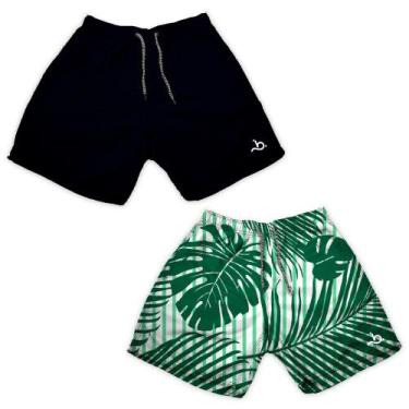Imagem de Kit 2 Shorts Praia Masculino Liso e Florido Tactel Casual - Bueno Stor