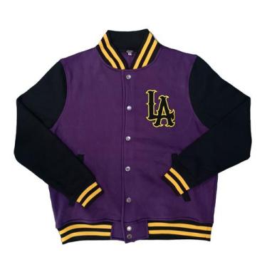 Imagem de Jaqueta College Moletom Masculina M10 Hoop LA, Roxo, GG