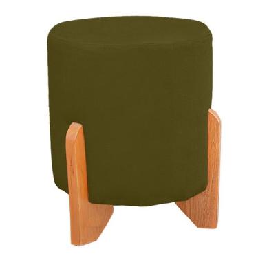 Imagem de Puff Thor Luxo Madeira Maciça Redondo Suede - Bem Rylex, tabaco