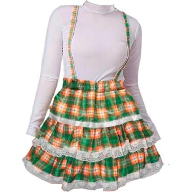 Imagem de Saia Festa Junina Xadrez Com Suspensório Jardineira Salopete de Luxo A