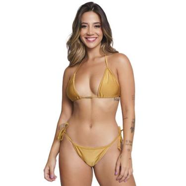 Imagem de Biquíni Cortininha Bella Fiore Fio Dental Sem Bojo Brilhoso Moda Praia