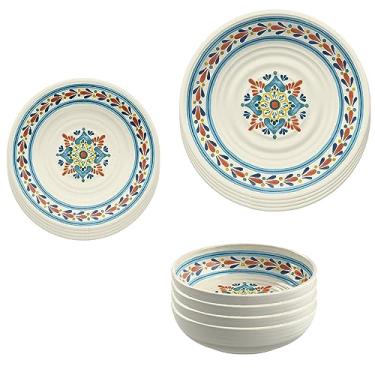 Imagem de TarHong La Cena Conjunto de louça de 12 peças para uso interno/externo, melamina pura, à prova de estilhaçamento, 4 pratos de jantar, 4 pratos de salada, 4 tigelas