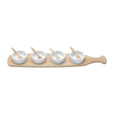 Imagem de Conjunto Bandeja de Bambu com 4 Molheiras e 4 Colheres - Lyor