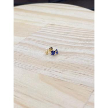 Imagem de Brinco Zirconia Azul Ouro 18k  - Casa das Joias Online 
