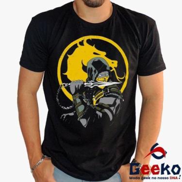 Imagem de Camiseta Scorpion 100% Algodão Mortal Kombat Geeko, Preto gola careca,
