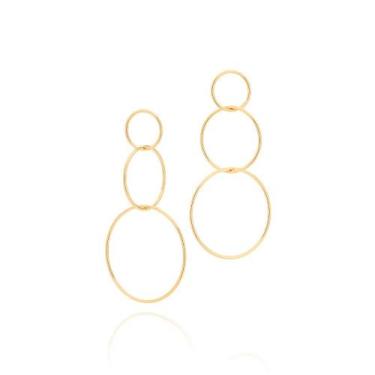 Imagem de Brincos rommanel banhado ouro 18k feminino grande maxi círculos entrel