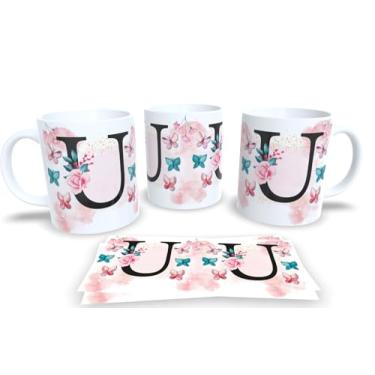 Imagem de Caneca Branca de Porcelana Personalizadas Alfabeto iniciais Nomes (U)