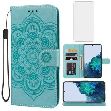 Imagem de Yodueiv Capa para Galaxy S22, capa carteira para Samsung S22 5G SM-S901U com protetor de tela de vidro temperado, alça de pulso de couro PU mandala slots para cartão capa protetora flip para Samsung