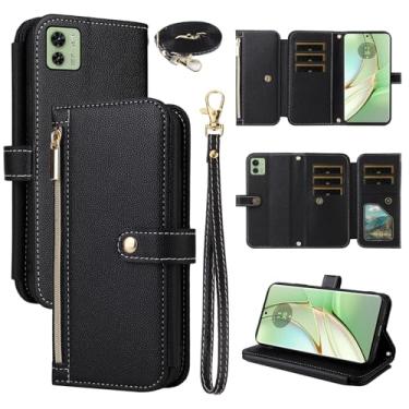 Imagem de Dswteny Capa carteira para Motorola Moto Edge 40 5G com alça de pulso alça de ombro bolsa com zíper, capa flip de couro de luxo com suporte para cartão de crédito para celular para Moto Edge 40 5G