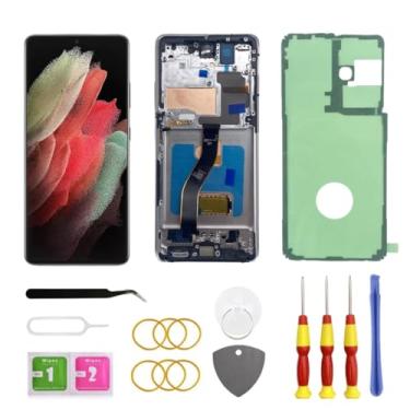 Imagem de Tela de reposição OLED para Samsung Galaxy S21 Ultra 5G LCD para Samsung S21 Ultra Touch Digitalizador Screen Display Assembly com kit de ferramentas de moldura G998U G998B/DS (prata)