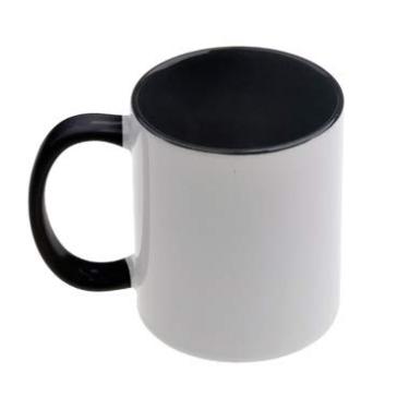 Imagem de Caneca de cerâmica branca em branco sublimação interna e borda preta caneca revestida café lavável lavável seguro para micro-ondas 325 ml tinta de transferência de calor 1 peça