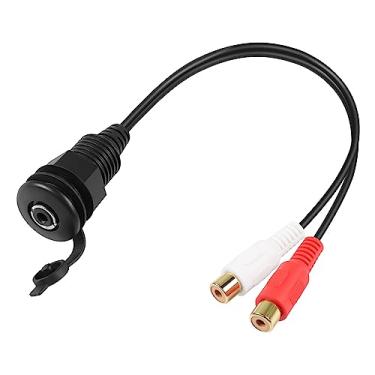 Imagem de QIANRENON Cabo RCA para carro fixo rosqueado estéreo de 3,5 mm à prova d'água 2 RCA fêmea para 1/8 fêmea TRS adaptador de áudio incorporado RCA para soquete de montagem de 3,5 mm, para alto-falante de