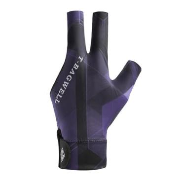 Imagem de rockible Luva de bilhar de 3 dedos para mão esquerda, profissional, confortável, alta elasticidade, luva de sinuca para jogos esportivos em ambientes fechados, Preto E Roxo