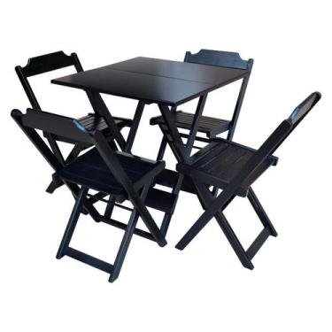 Imagem de Jogo de Mesa Dobrável 70x70 com 4 Cadeiras de Madeira Ideal para Bar e