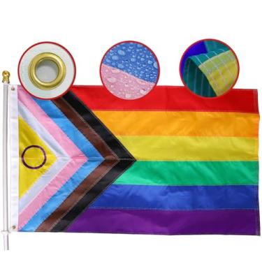 Imagem de Bandeira Premium New Progress Pride 5 x 8 m ao ar livre, nylon resistente de longa duração 220D listras costuradas | Todas as bandeiras progressivas inclusivas faixa de decoração de casa