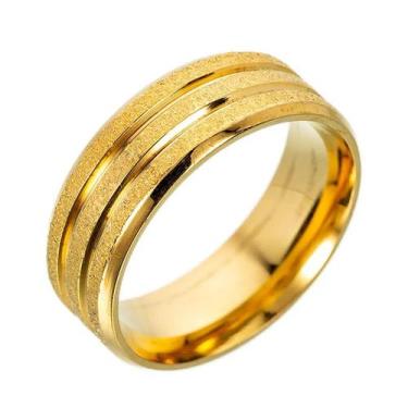 Imagem de Aliança Tungstênio Ouro 18k Com Frisos Dourado Fosca 6mm - Oremte, 16