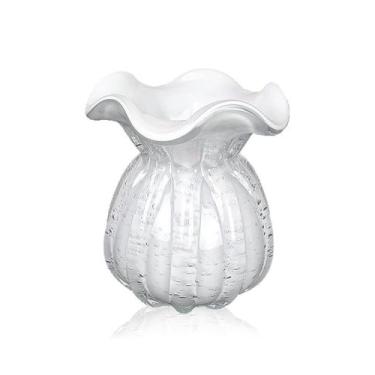 Imagem de Vaso De Vidro Murano Trouxinha Veneza 12x14cm - Jolitex, Rosa Leitoso