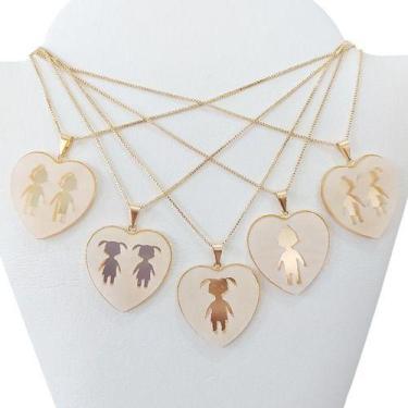 Imagem de Colar C/ Pingente Madre Pérola Coração Menino Menina Filhos - De Castr