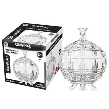Imagem de Bomboniere De Vidro Relevo Diamante Com Pe E Tampa 820ml 20x - Oem