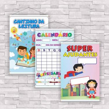 Imagem de kit com 3 UNIDADES de Banner Educativo Ajudantes, Calendário e Leitura