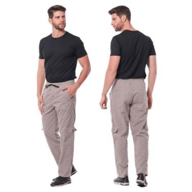 Imagem de Calça Cargo Masculina Sarja Larga Cintura Elastico Skate Bolsos Latera