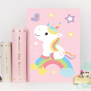 Imagem de Placa Decorativa MDF Infantil Unicornio e Borboleta 30x40cm - Quartinh