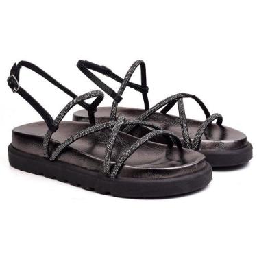 Imagem de Sandália papete feminina brilho flat naty - LilaBlu, Cinza, 37