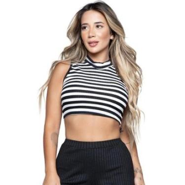 Imagem de Cropped Garrafinha Canelado Serra e Mar Modas Regata Gola Alta Blogueira Moda Casual-Feminino