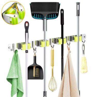 Imagem de Suporte Embralumi Organizador Porta Vassoura Gancho 9 Itens, Prateado