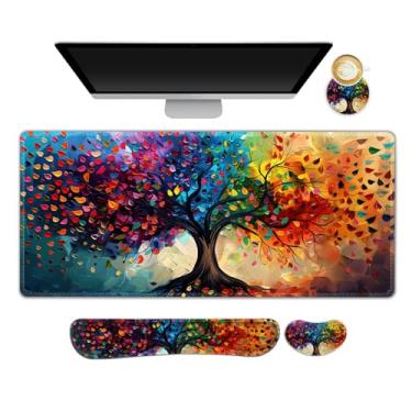 Imagem de NXZGO Conjunto grande de mouse pad para jogos, tapete de mesa ergonômico 4 em 1 com descanso de pulso de espuma de memória, mousepad de jogo estendido para computador, tapete de mesa antiderrapante,