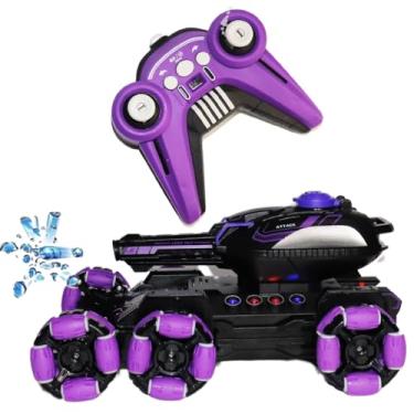 Imagem de Carro Controle Remoto Tanque Lança Bolinhas Geell Led e Sons 3 Rodas Roxo,Carrinho Controle Remoto Com Luz Sons Solta Bolinhas Pneus de Contorno,Tanque Controle Remoto de Guerra de Brinquedo