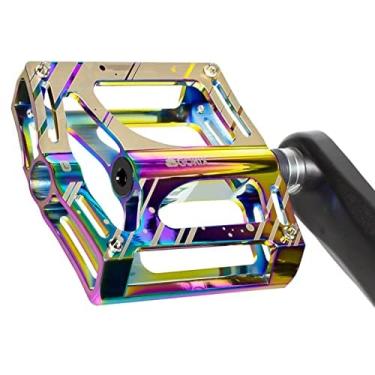 Imagem de GORIX Pedais planos para bicicleta ampla CNC 3 rolamentos leves com pino antiderrapante Spike Oil Slick Road Mountain MTB bicicleta (GX-FY709)