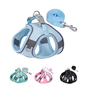 Imagem de Solmoony Peitoral para cães pequenos, médios e grandes, sem puxão, conjunto de coleira e filhotes, para cães, arnês de malha. (Bule, S) JJSS032