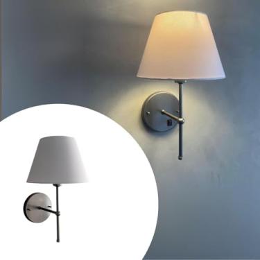 Imagem de Arandela De Parede Clássica Interruptor Em Alumínio Com Cúpula Tecido Algodão Soquete E27 Bivolt (Chumbo Cup Branco)