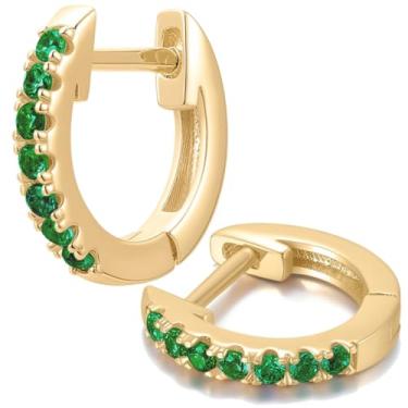 Imagem de Tiny Paved Huggies | Brincos de argola cravejados para o dia a dia | Mini Crystal Huggies | Presente minimalista para ela, Latão, Zircônia cúbica