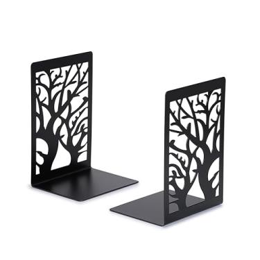 Imagem de Huron 17,78 cm Design Decorativo Árvores Aço Antiderrapante Metal Book End para Prateleiras Suporte de Livros Resistentes, Preto, Par (1/3/10/50 Pr) (1)