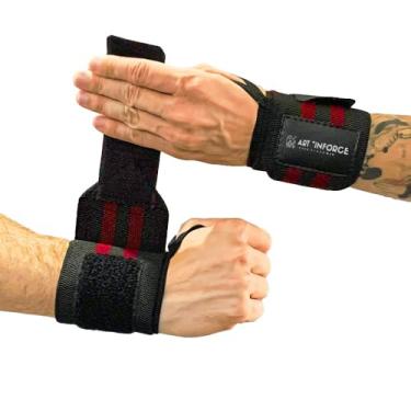 Imagem de Par Munhequeira Elástica Larga para Crossfit Academia e Musculação Conforto e Suporte Essencial (Preto/Vermelho)