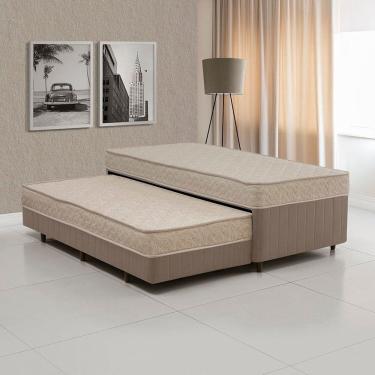 Imagem de Cama Box Conjugada Solteiro com Auxiliar Bege /Marrom Chocolate