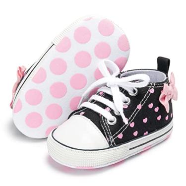 Imagem de KIDSUN Tênis unissex de lona para bebês meninos e meninas, sola macia, cadarço e tornozelo para recém-nascidos, A2 preto, 3-6 Meses