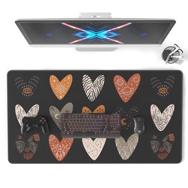 Imagem de Colorful Star Almofada de mesa de couro à prova d'água, tapete de computador para mesa, teclado grande, tapete de mesa grosso, acessórios de mesa de escritório para organizadores de mesa - Boho fofo